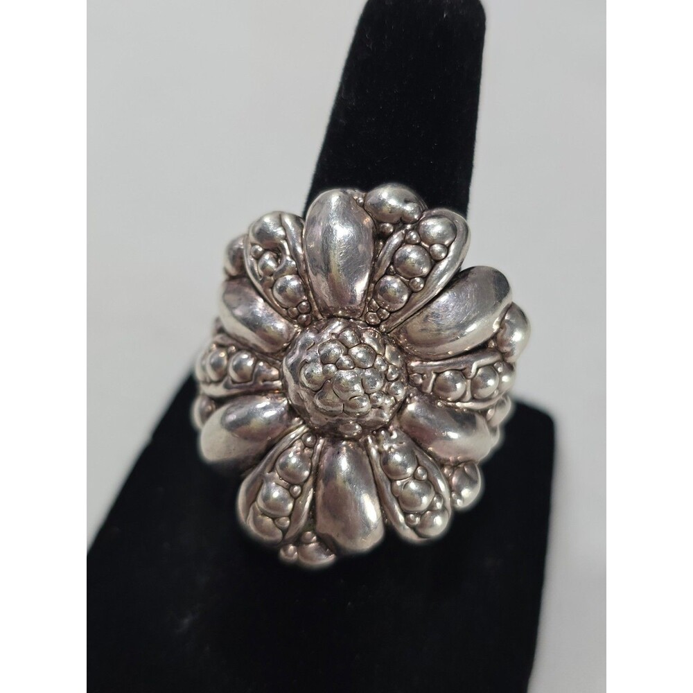 Vintage Israel 925 Sterling Silver Electroform Floral Statement Cocktail Ring 6